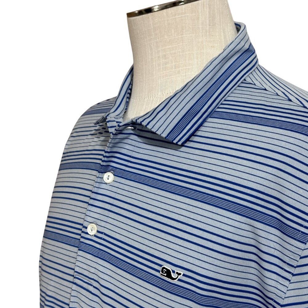 Vineyard Vines Performance Polo - Size Large - Poly/Spandex Striped Blue Shirt